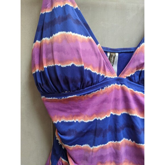 Tommy Bahama One-piece Swimsuit Sz 16 XL Striped Sunset Tankini Ruched Tropical - Picture 4 of 11